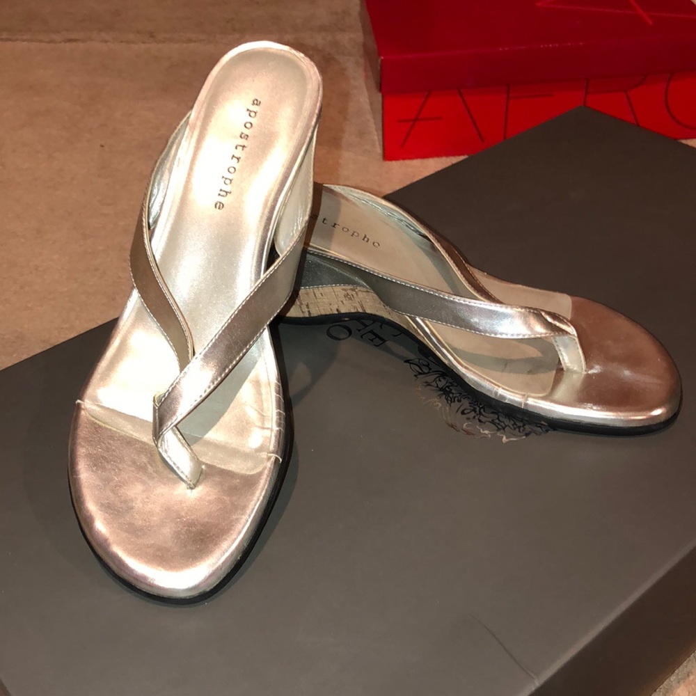 Silver Wedge Flip Flops